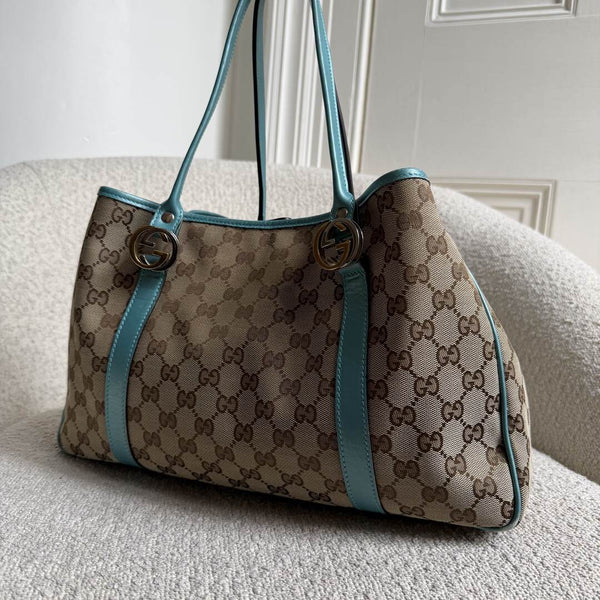 Gucci GG Twins Blue Leather Tote Bag