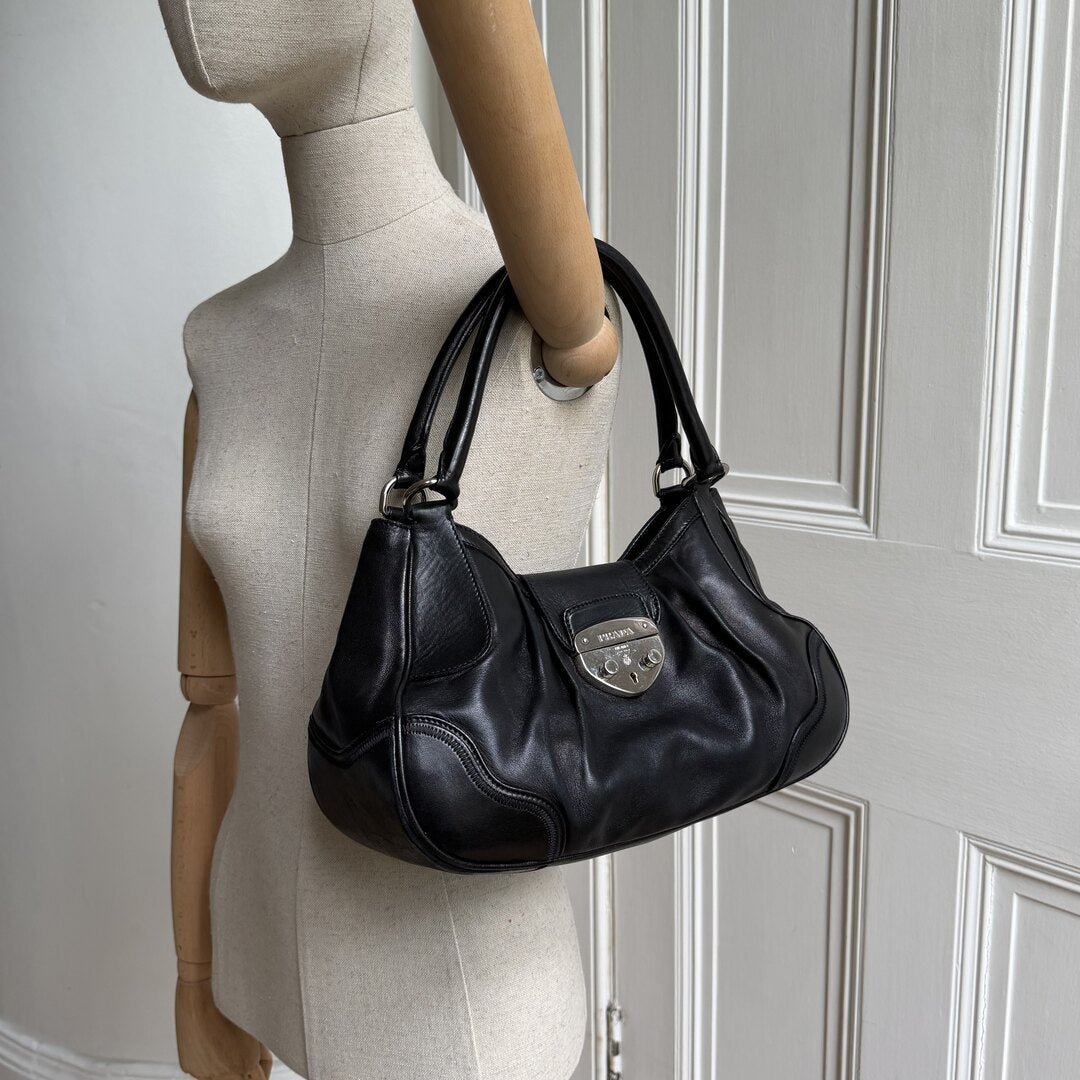 Prada Vitello Daino Hobo Leather Black Shoulder Bag