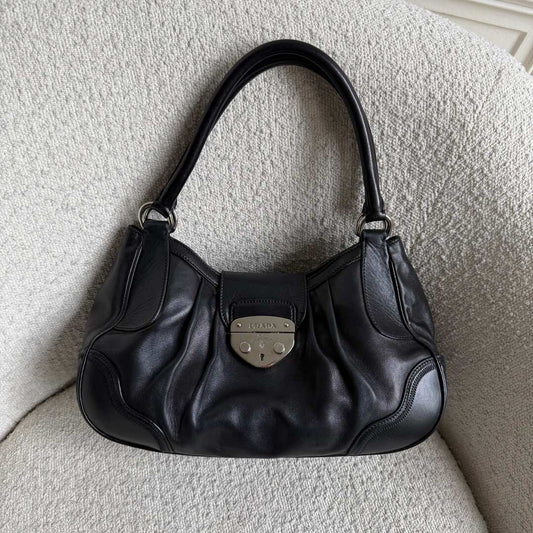 Prada Vitello Daino Hobo Leather Black Shoulder Bag