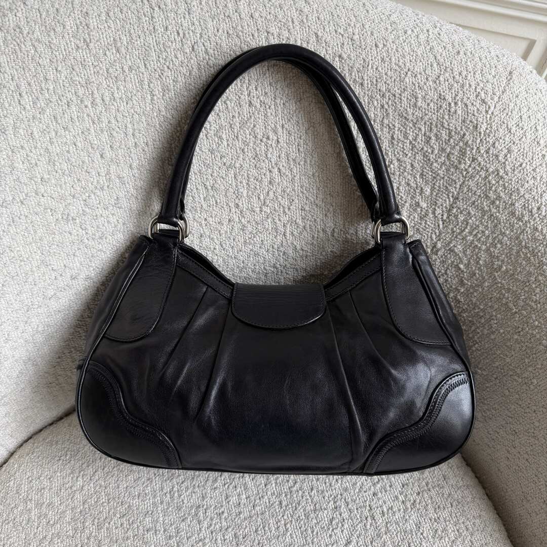 Prada Vitello Daino Hobo Leather Black Shoulder Bag