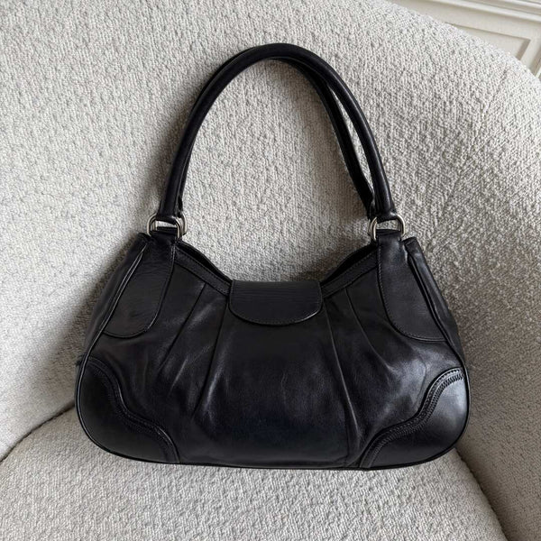 Prada Vitello Daino Hobo Leather Black Shoulder Bag