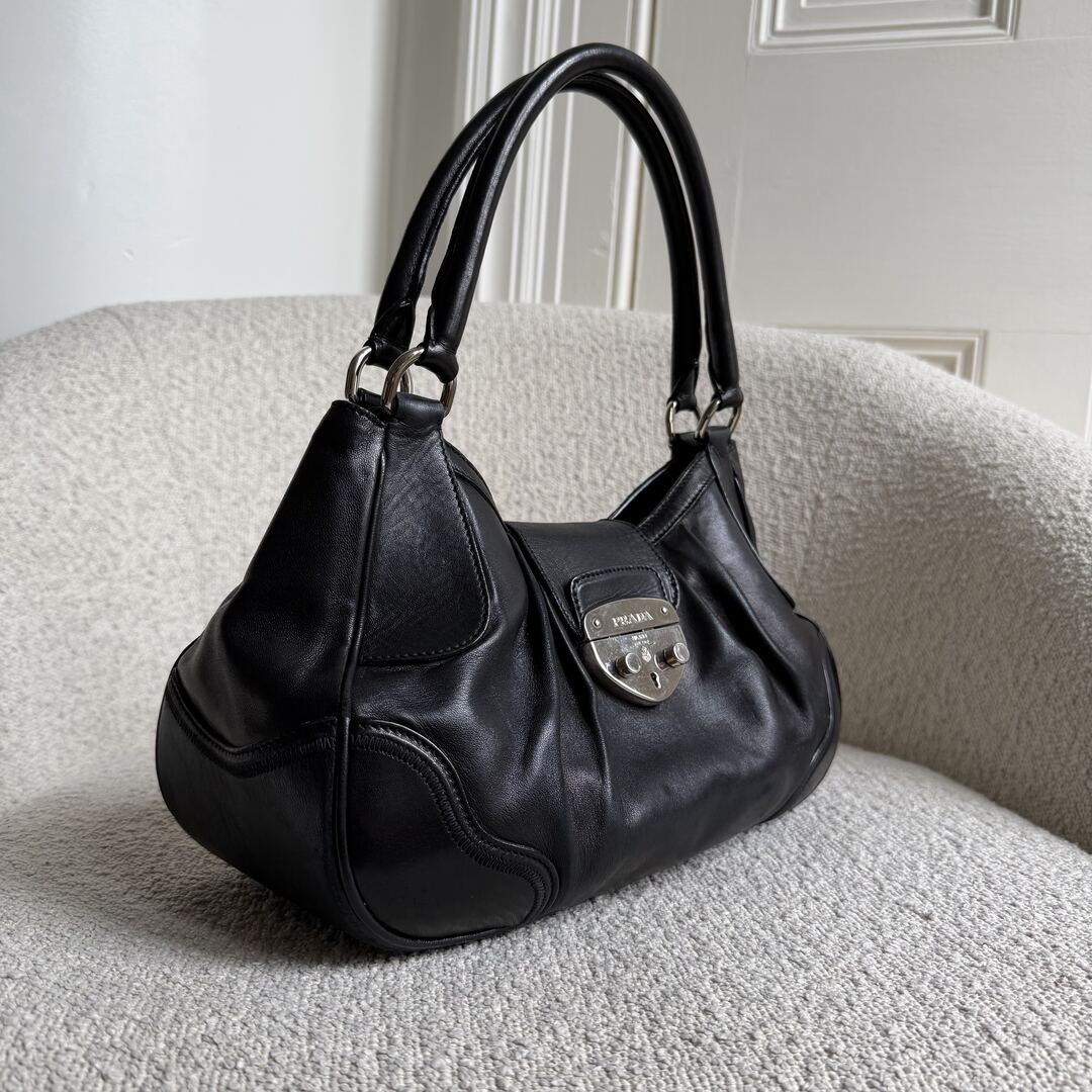 Prada Vitello Daino Hobo Leather Black Shoulder Bag