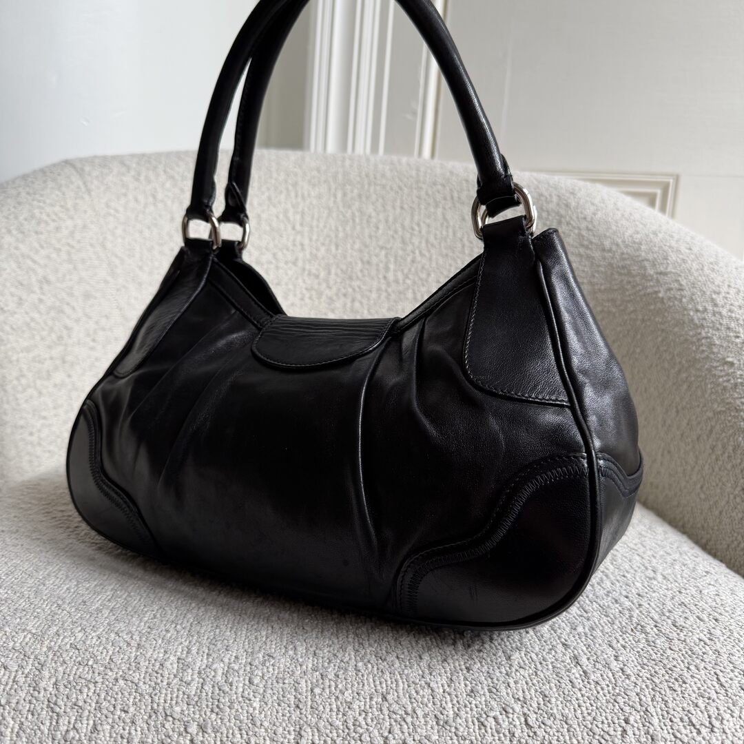 Prada Vitello Daino Hobo Leather Black Shoulder Bag