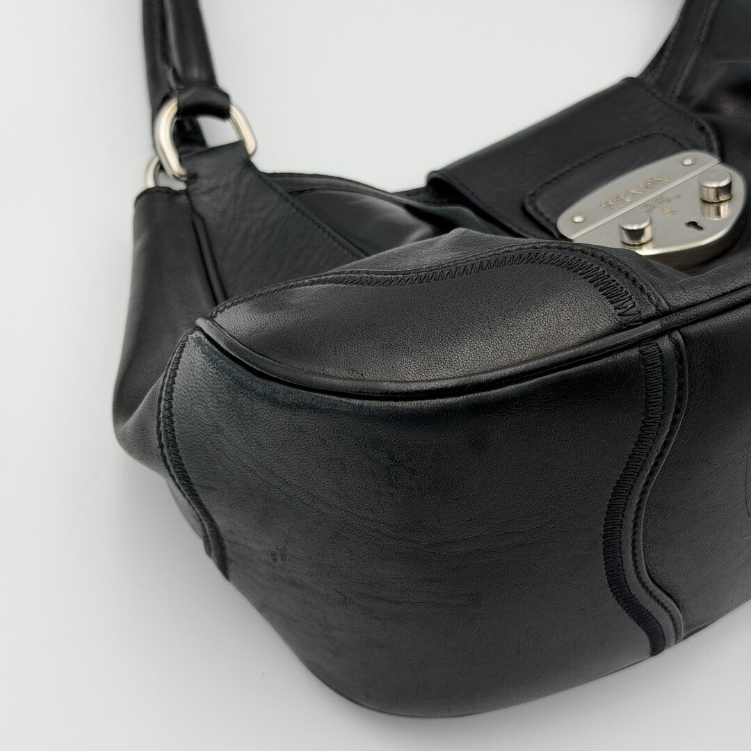 Prada Vitello Daino Hobo Leather Black Shoulder Bag