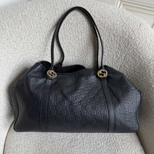Gucci Guccissima Twins Leather Black Tote Bag