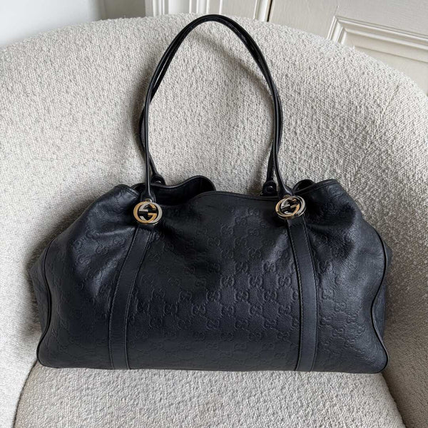 Gucci Guccissima Twins Leather Black Tote Bag