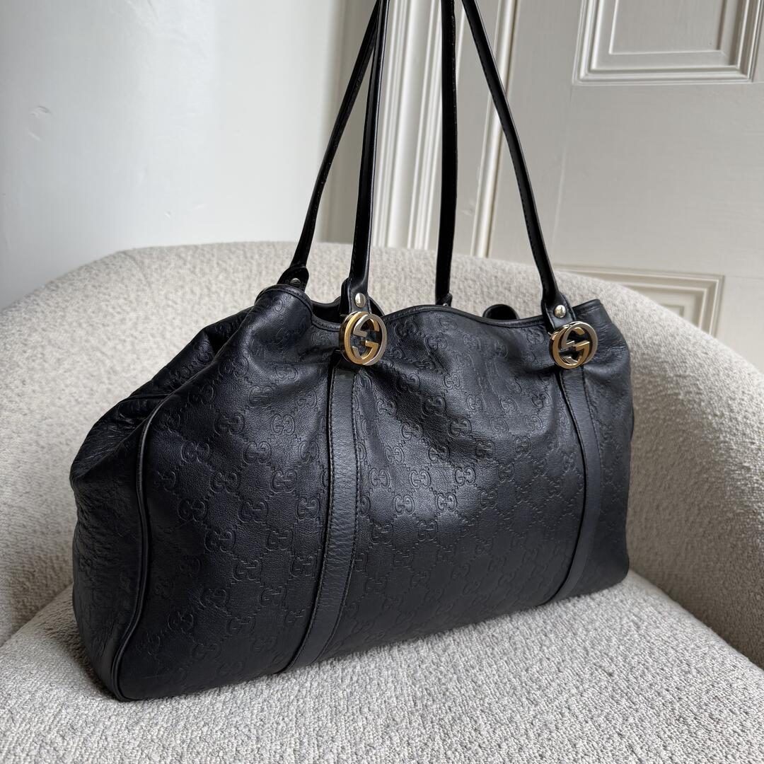 Gucci Guccissima Twins Leather Black Tote Bag