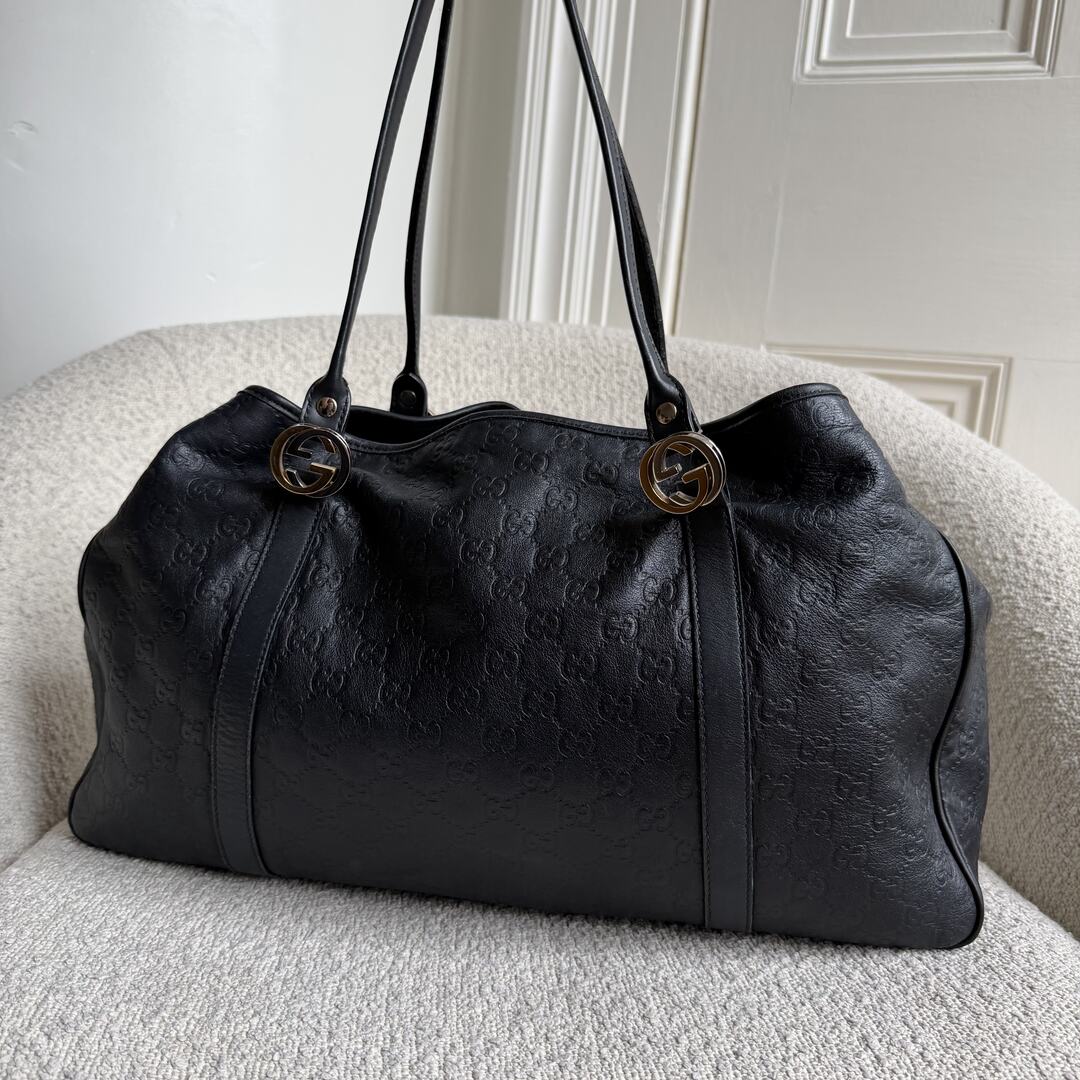 Gucci Guccissima Twins Leather Black Tote Bag