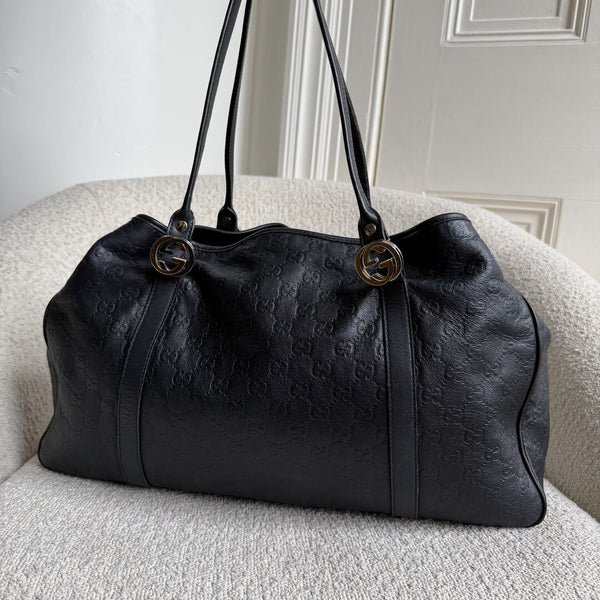 Gucci Guccissima Twins Leather Black Tote Bag