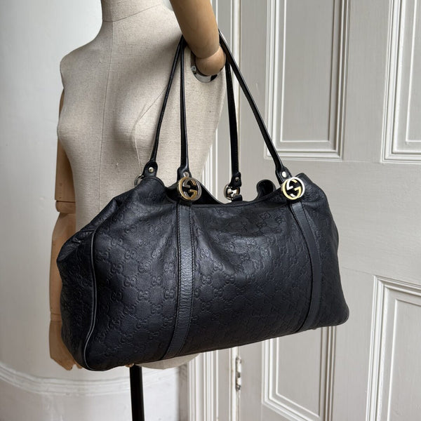 Gucci Guccissima Twins Leather Black Tote Bag