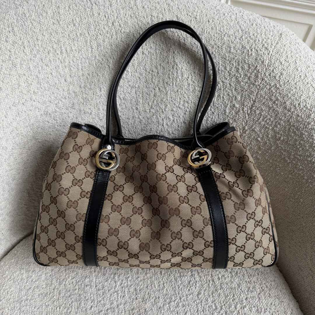 Gucci GG Twins Black Leather Tote Bag