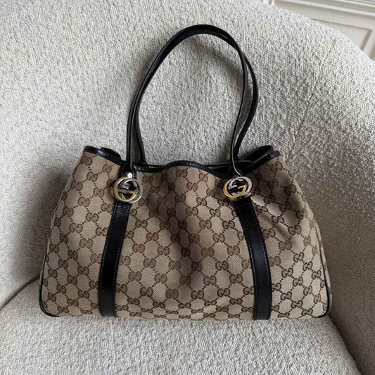 Gucci GG Twins Black Leather Tote Bag