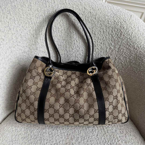 Gucci GG Twins Black Leather Tote Bag