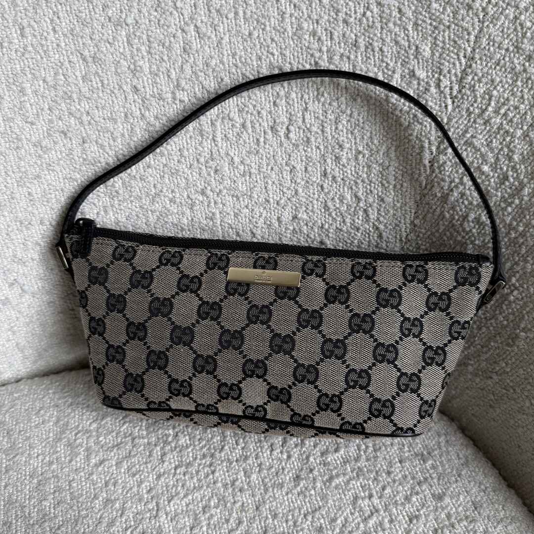 Gucci GG Monogram Black Boat Pochette Handbag