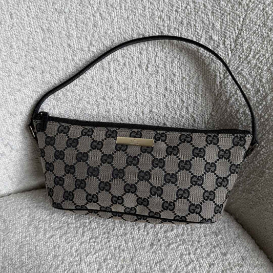 Gucci GG Monogram Black Boat Pochette Handbag