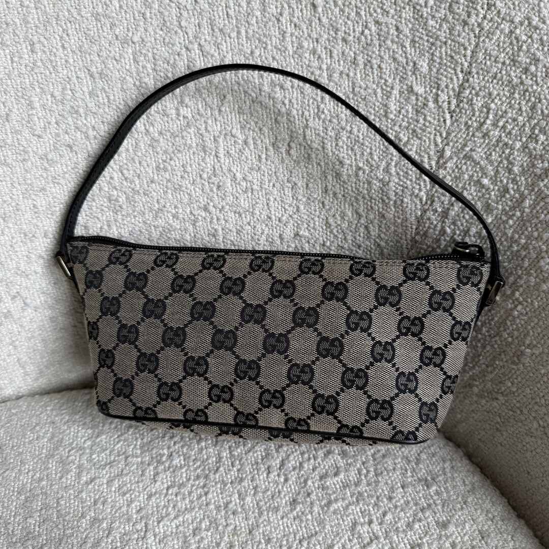 Gucci GG Monogram Black Boat Pochette Handbag