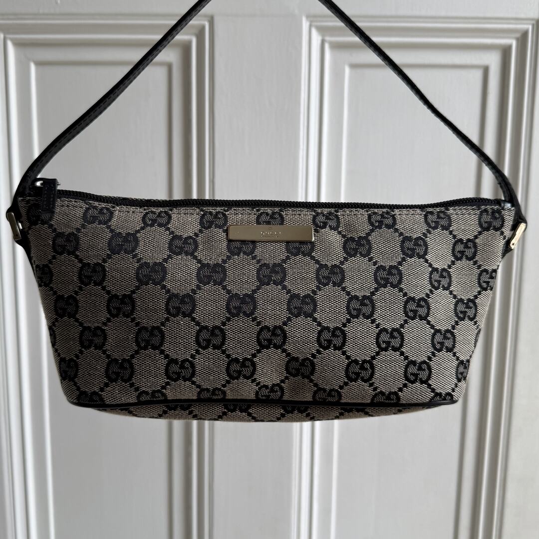 Gucci GG Monogram Black Boat Pochette Handbag