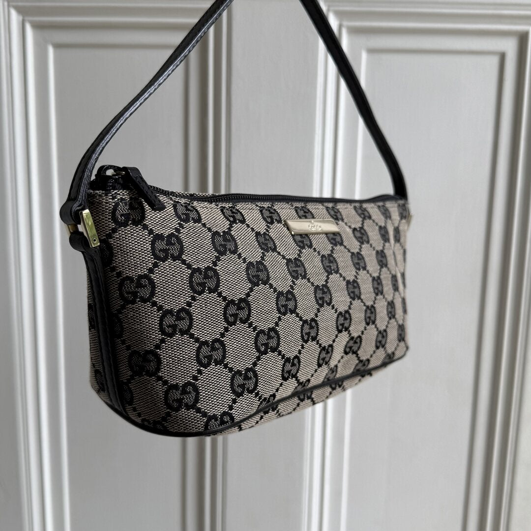 Gucci GG Monogram Black Boat Pochette Handbag