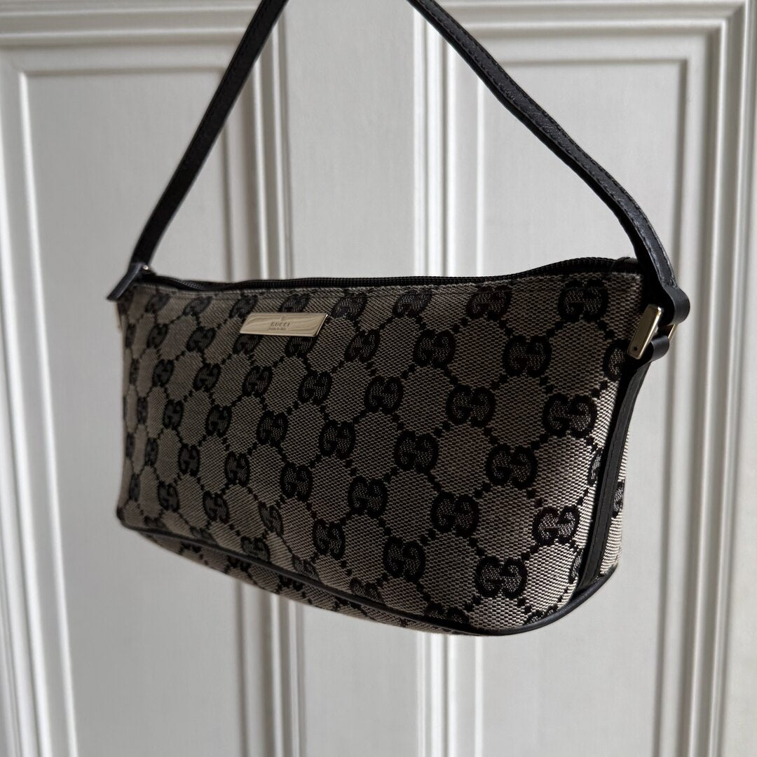 Gucci GG Monogram Black Boat Pochette Handbag