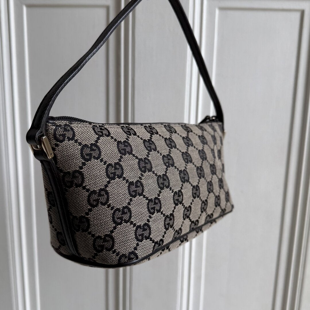 Gucci GG Monogram Black Boat Pochette Handbag