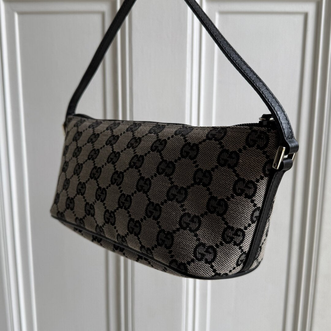 Gucci GG Monogram Black Boat Pochette Handbag