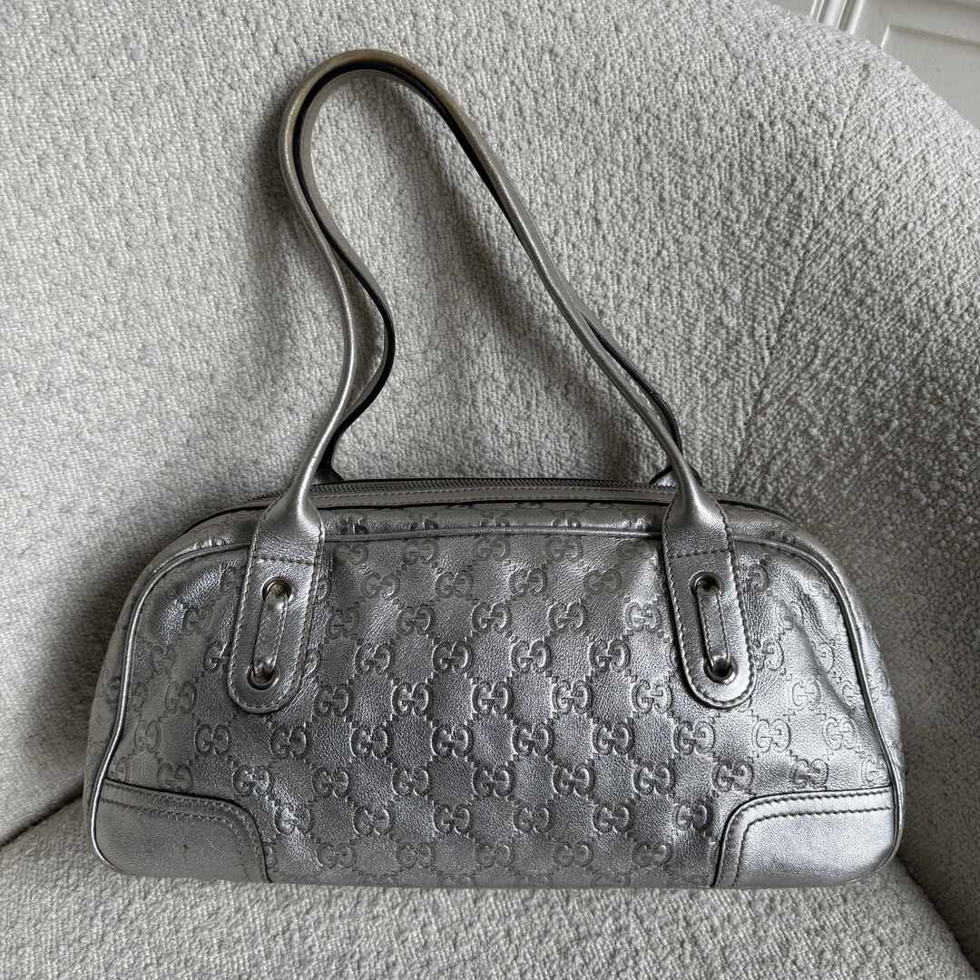 Gucci Guccissima Princy Metallic Silver Leather Shoulder Bag
