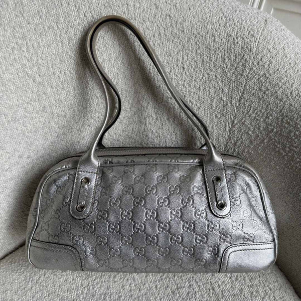 Gucci Guccissima Princy Metallic Silver Leather Shoulder Bag