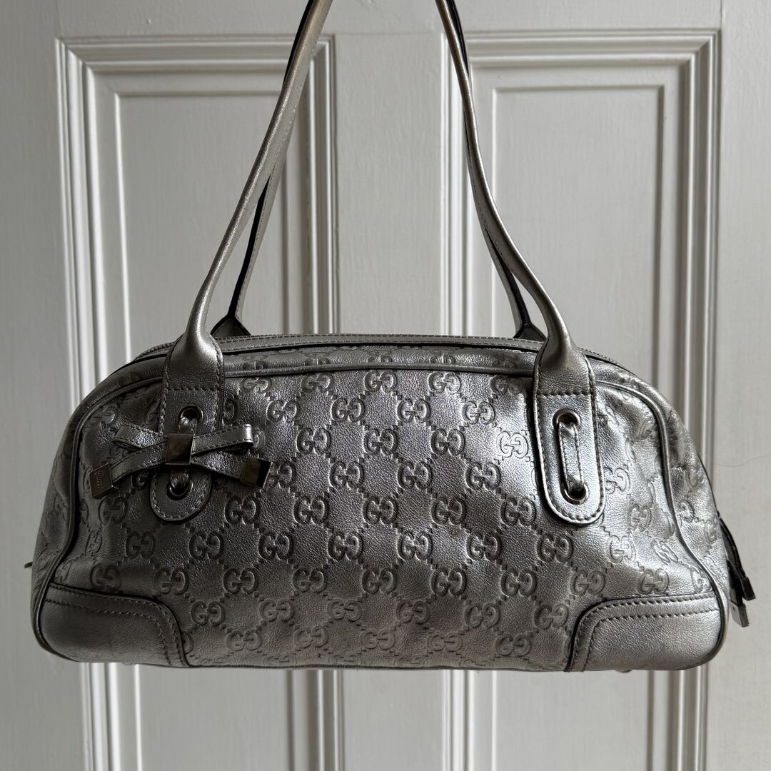 Gucci Guccissima Princy Metallic Silver Leather Shoulder Bag