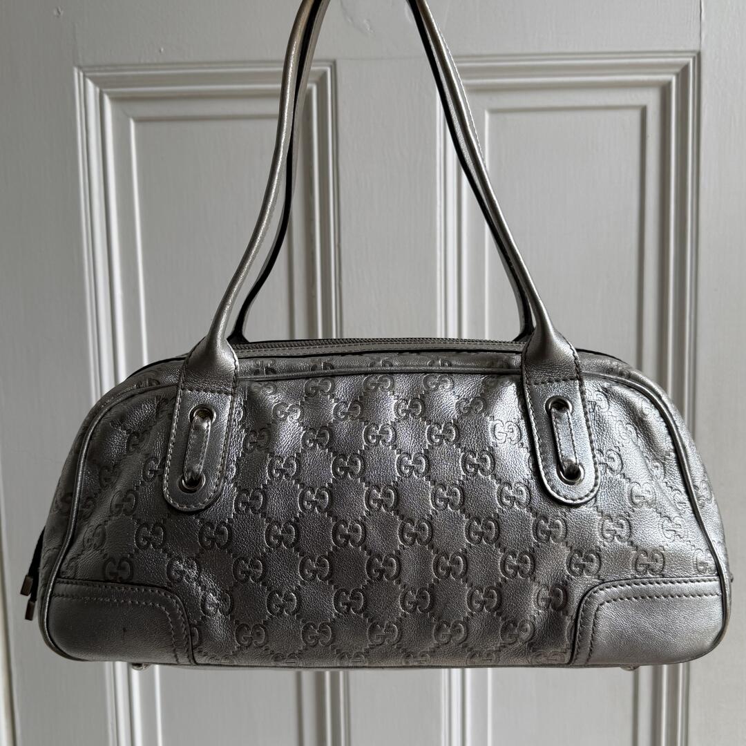 Gucci Guccissima Princy Metallic Silver Leather Shoulder Bag