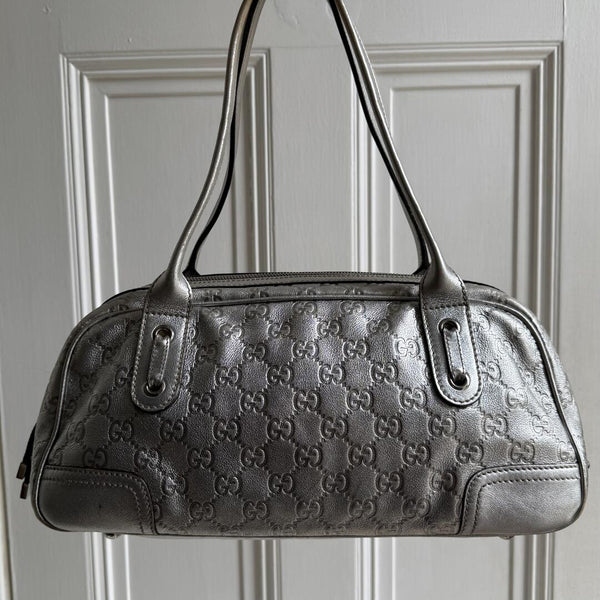 Gucci Guccissima Princy Metallic Silver Leather Shoulder Bag