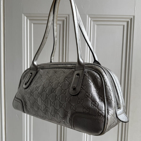 Gucci Guccissima Princy Metallic Silver Leather Shoulder Bag
