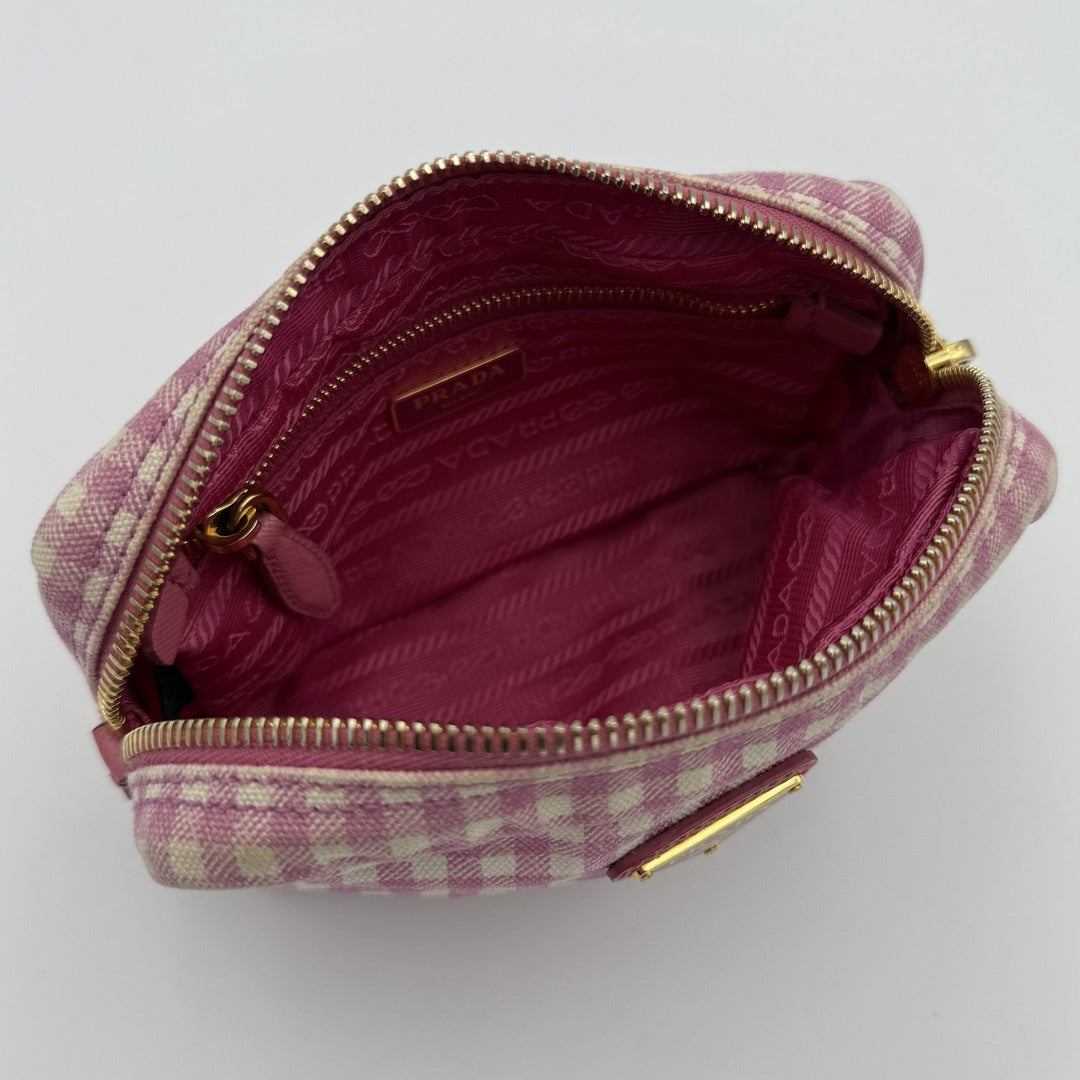 Prada Gingham Pink Vanity Pouch