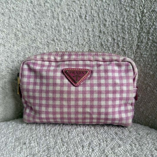 Prada Gingham Pink Vanity Pouch