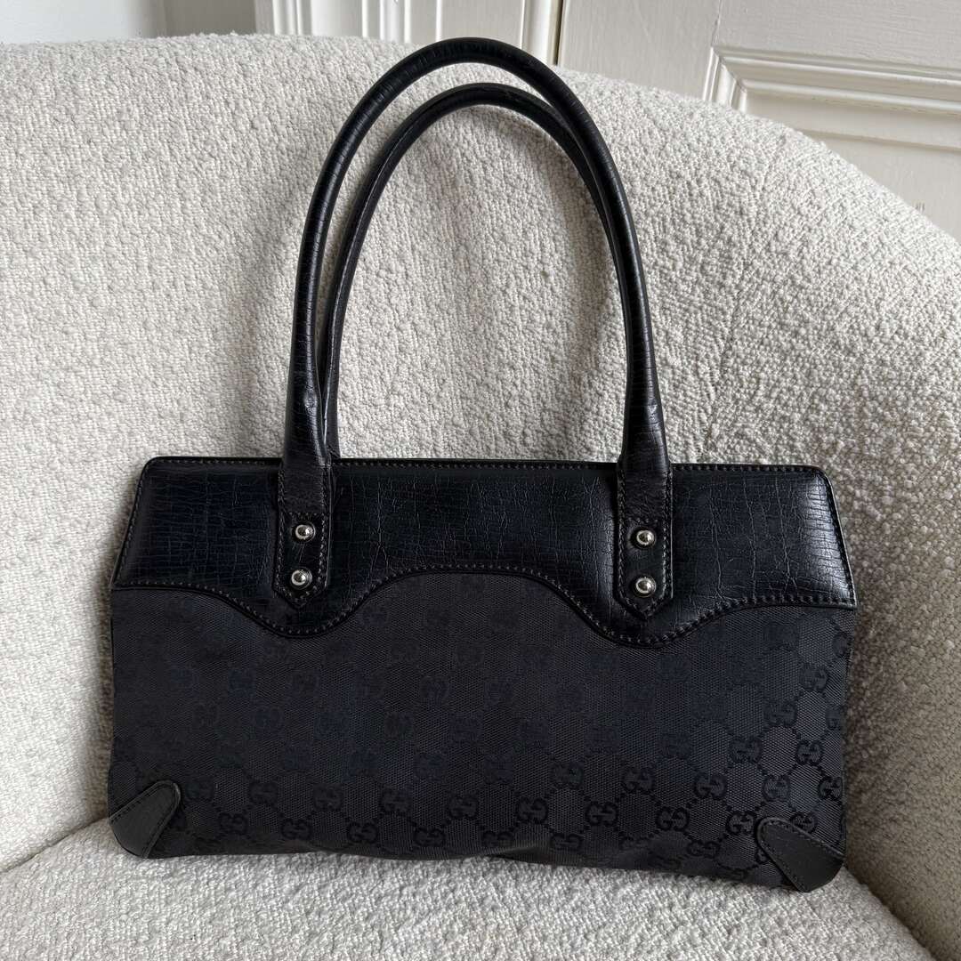 Gucci GG Canvas Horsebit Black Shoulder Bag