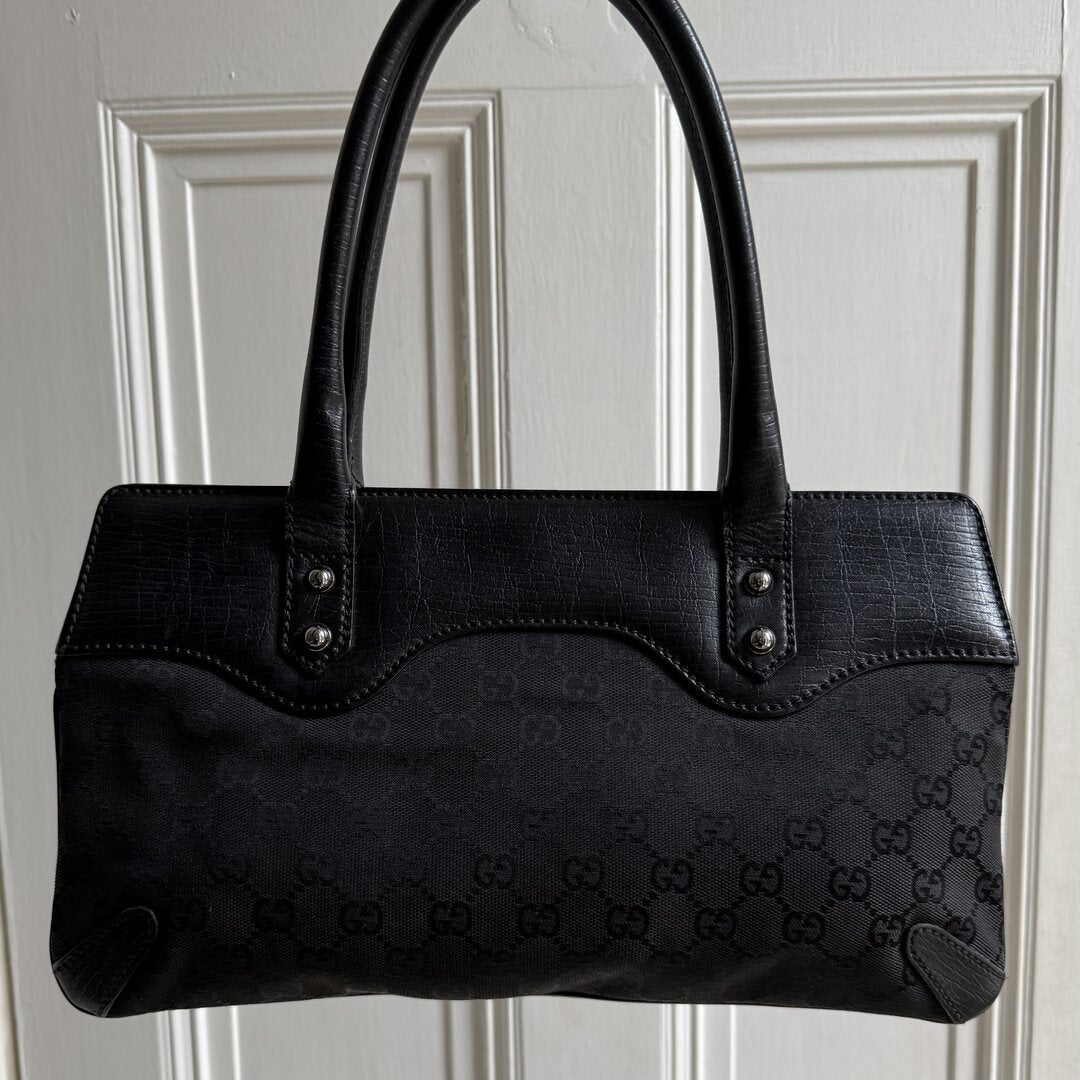 Gucci GG Canvas Horsebit Black Shoulder Bag