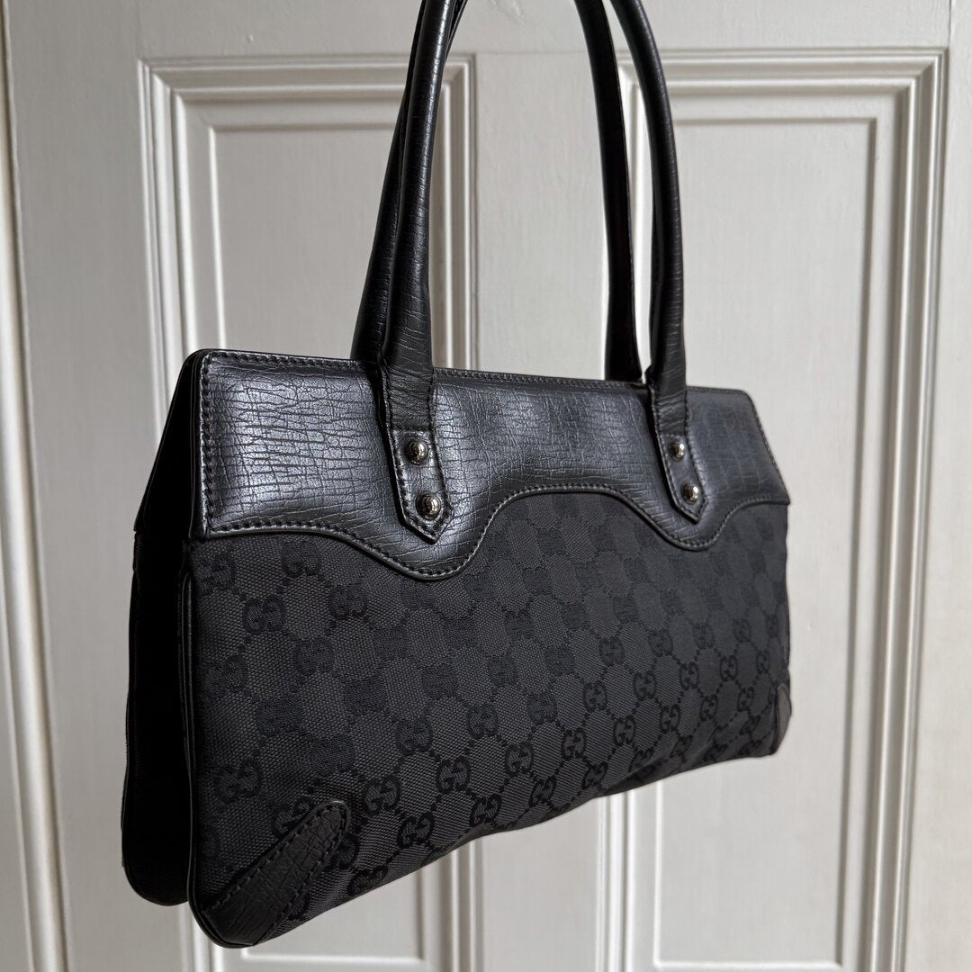 Gucci GG Canvas Horsebit Black Shoulder Bag