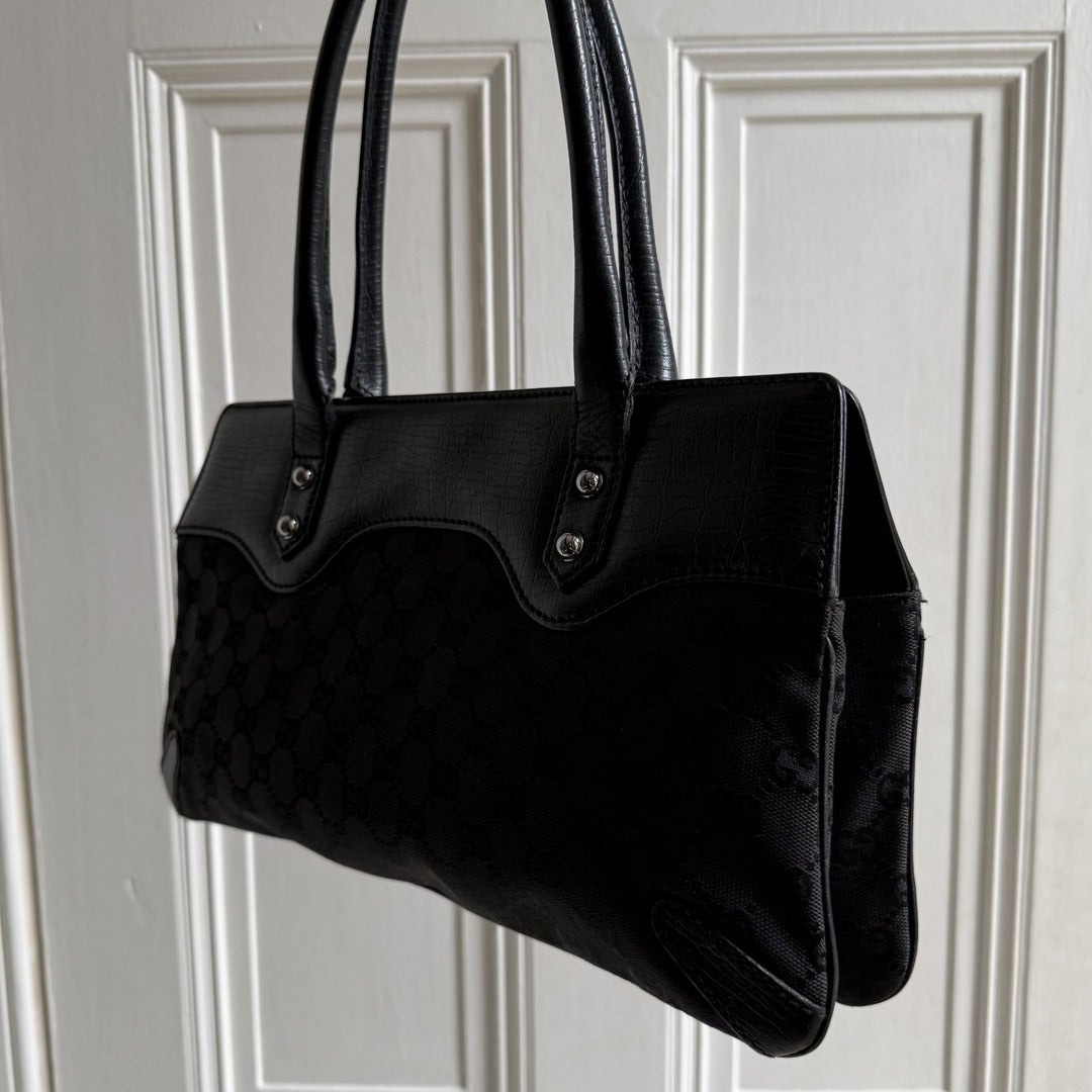 Gucci GG Canvas Horsebit Black Shoulder Bag