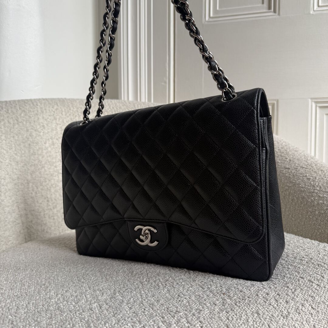 2014 Chanel Classic Jumbo Caviar Flap Black Shoulder Bag
