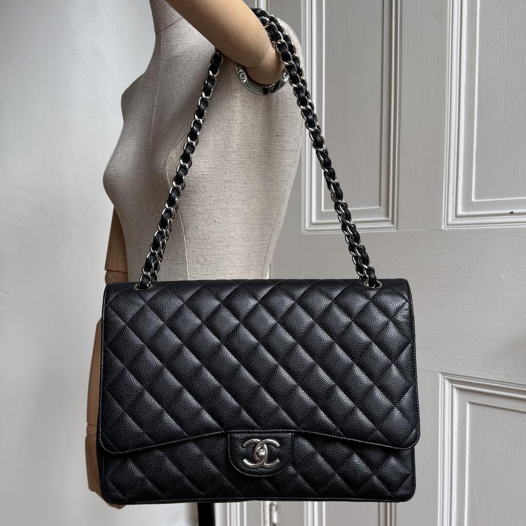2014 Chanel Classic Jumbo Caviar Flap Black Shoulder Bag