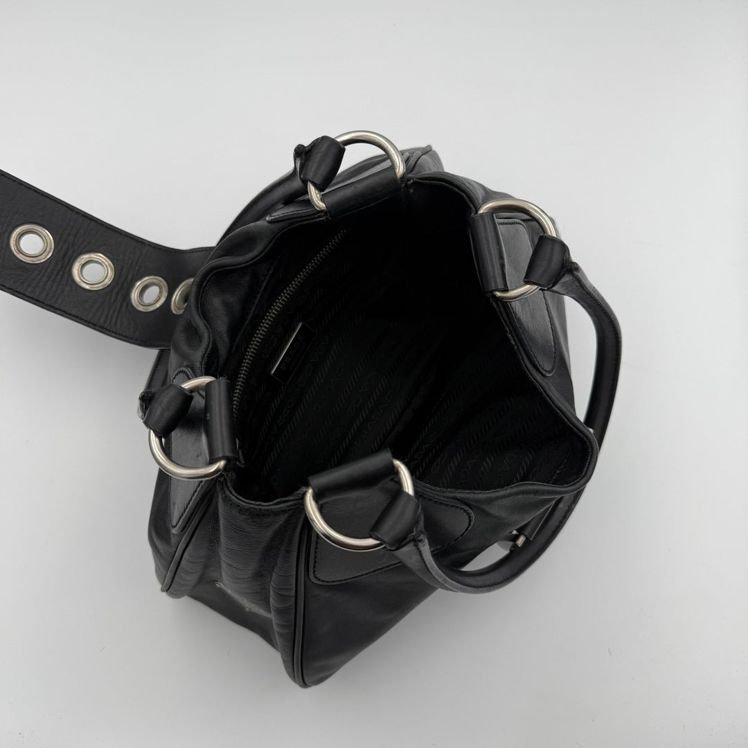 Prada Moon Leather Black Mini Shoulder Bag