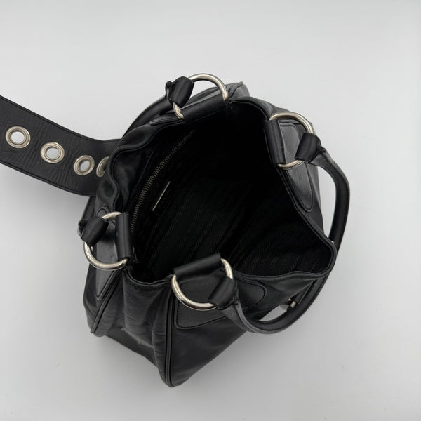 Prada Moon Leather Black Mini Shoulder Bag
