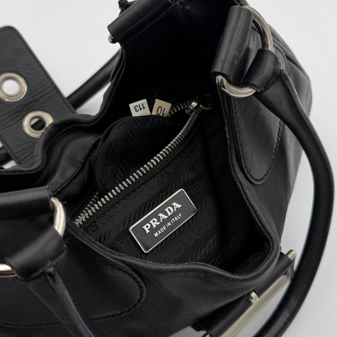 Prada Moon Leather Black Mini Shoulder Bag