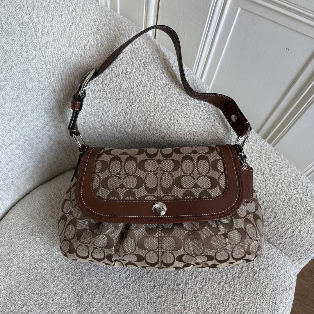 Coach Signature Flap Brown Shoulder Bag