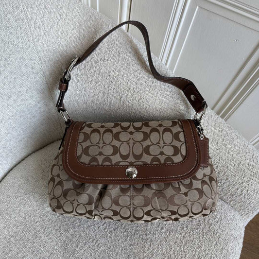 Coach Signature Flap Brown Shoulder Bag