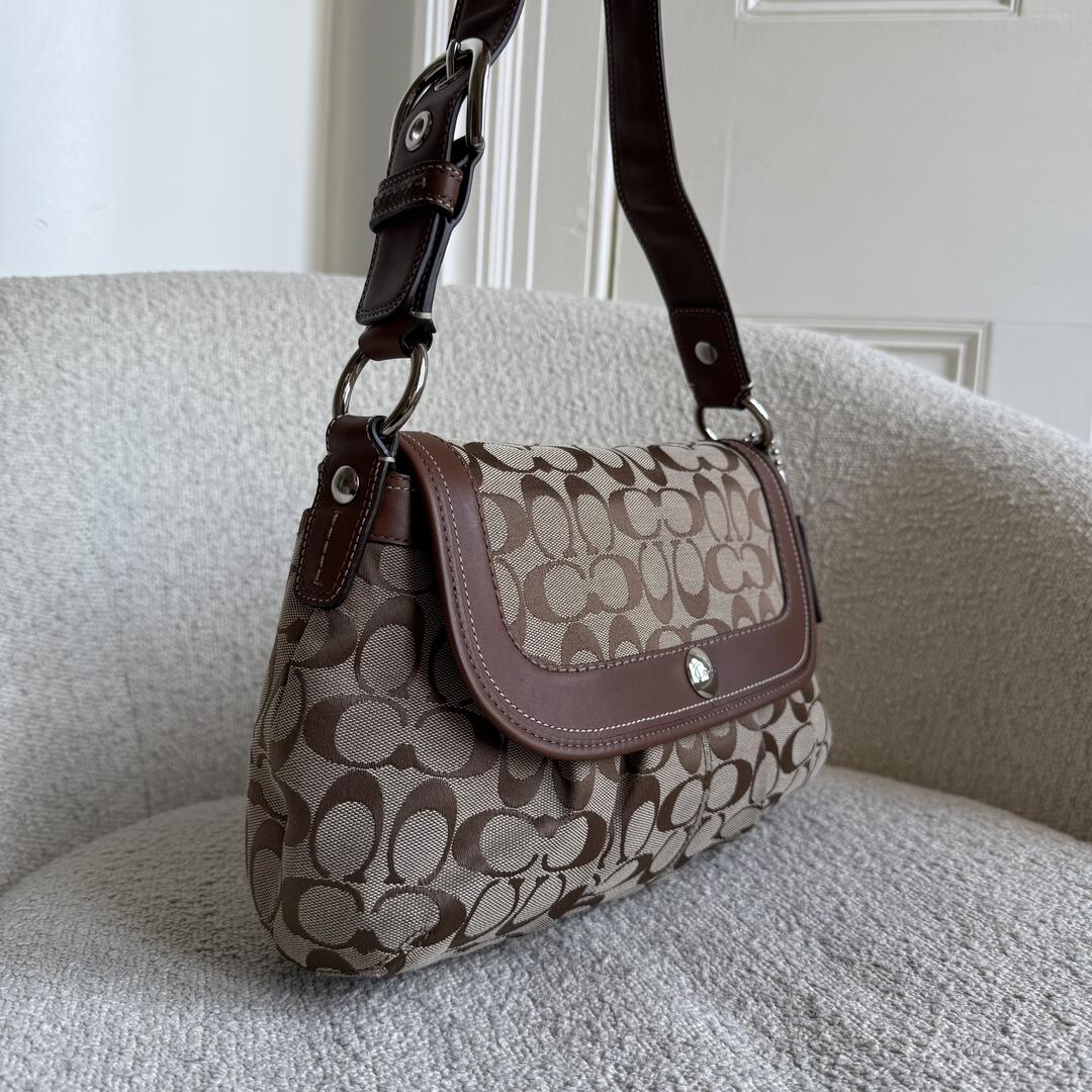 Coach Signature Flap Brown Shoulder Bag