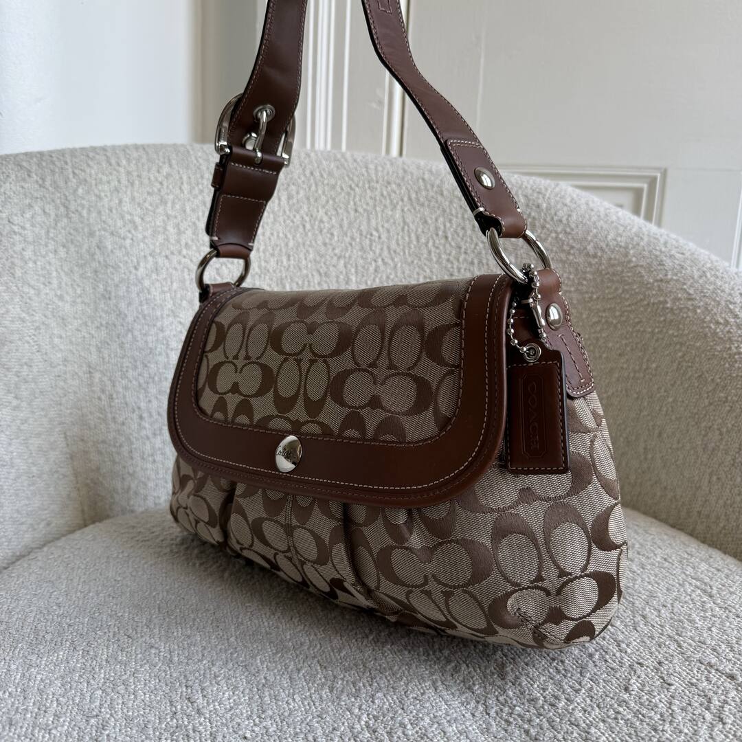 Coach Signature Flap Brown Shoulder Bag