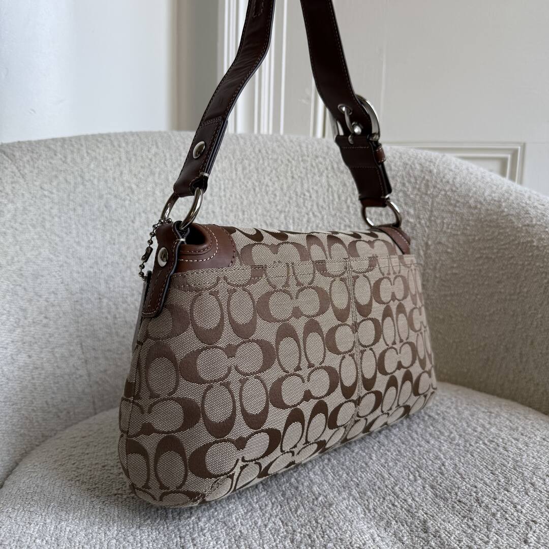 Coach Signature Flap Brown Shoulder Bag