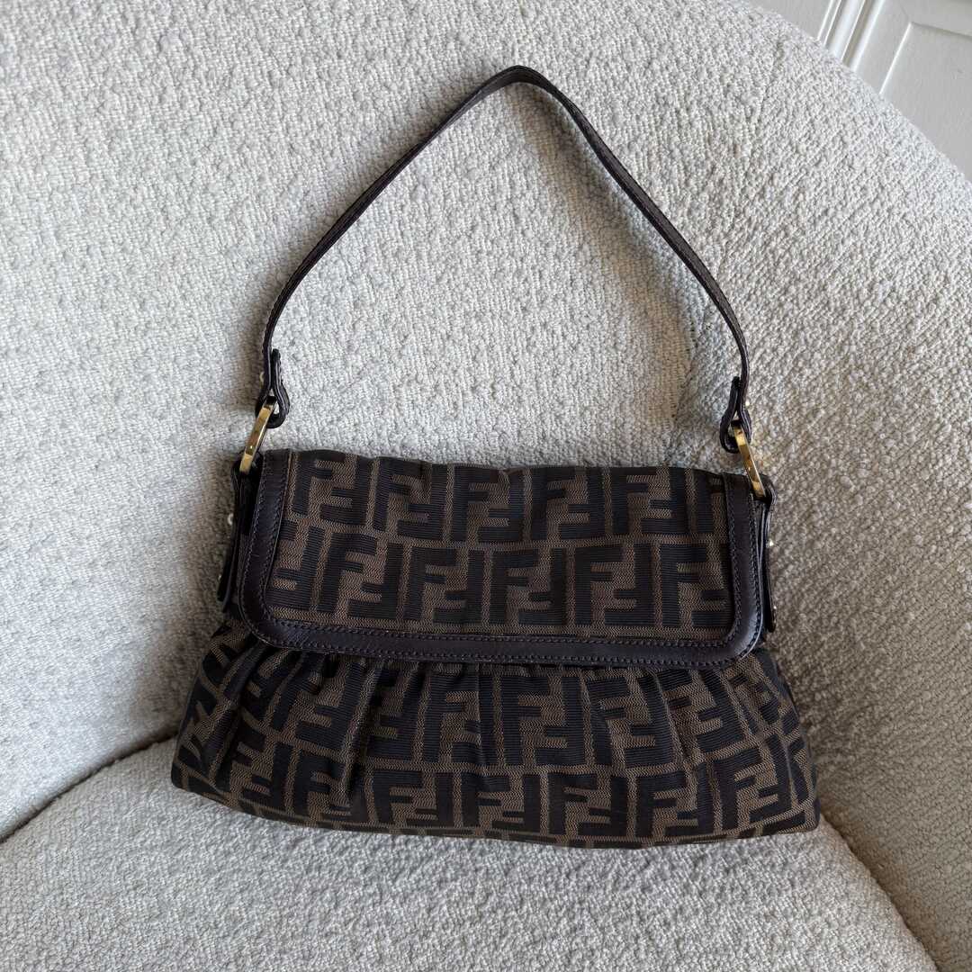 Fendi Zucca Brown Flap Shoulder Bag