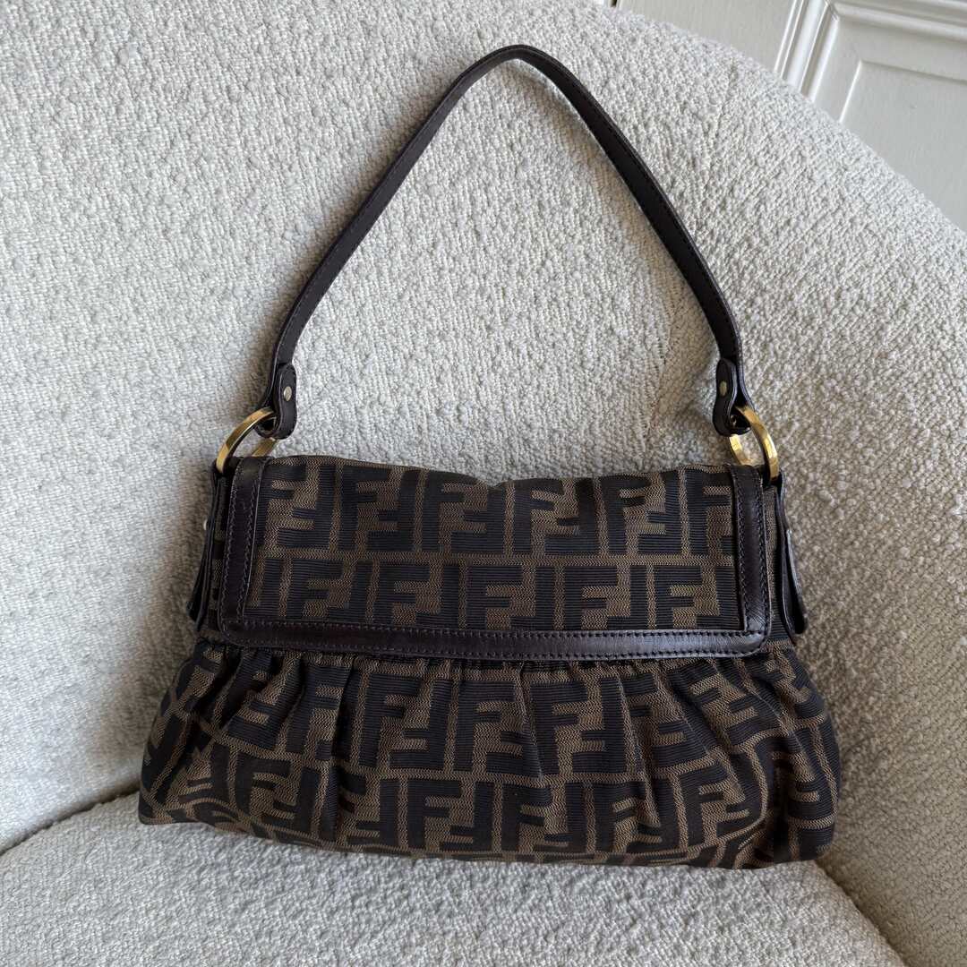 Fendi Zucca Brown Flap Shoulder Bag