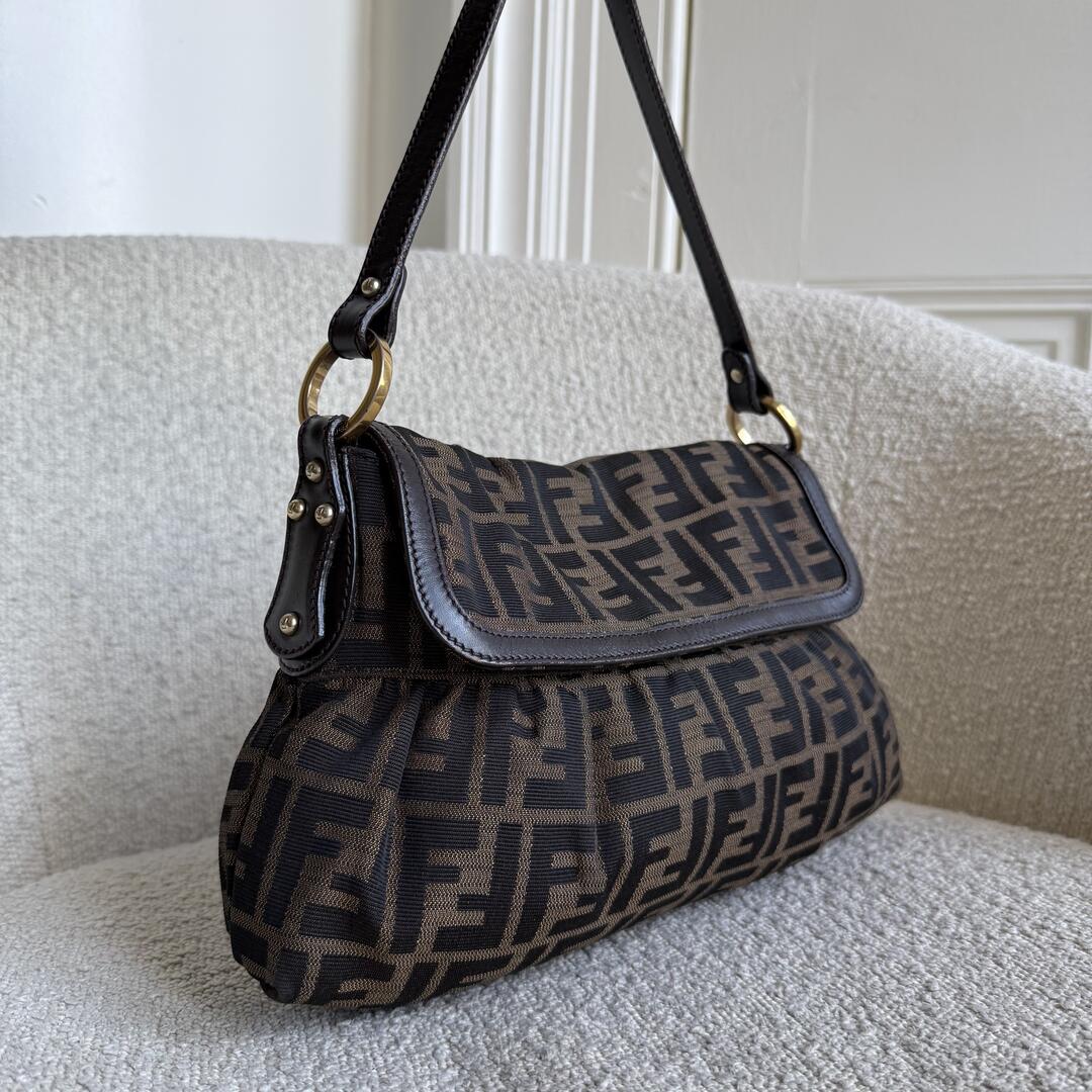 Fendi Zucca Brown Flap Shoulder Bag